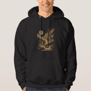 Vintage Bunny Howling to the Moon Rabbit Night Art Hoodie