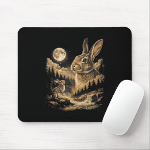 Vintage Bunny Howling to the Moon Rabbit Night Art Mouse Mat