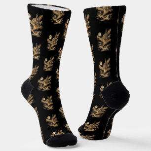 Vintage Bunny Howling to the Moon Rabbit Night Art Socks