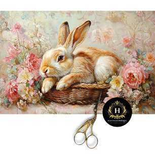 Vintage Bunny in Basket Floral Elegance Decoupage Tissue Paper