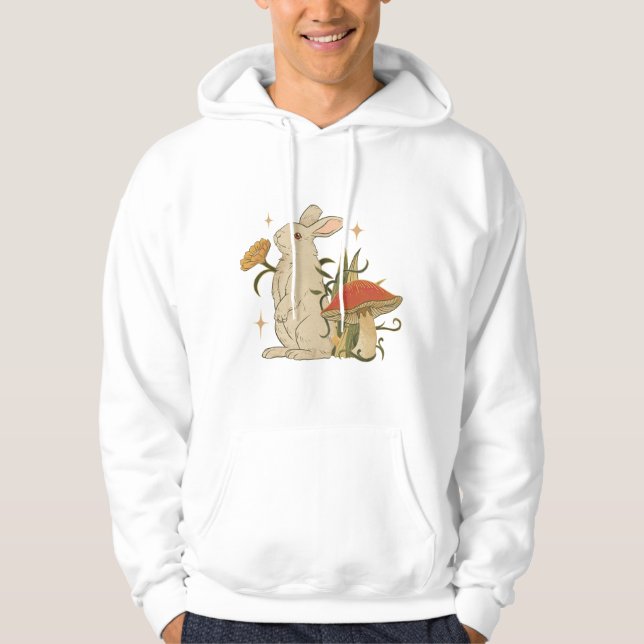 Vintage Bunny & Mushroom Artwork T-Shirt Hoodie (Front)