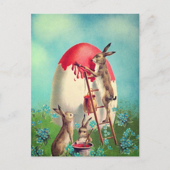 Vintage Bunny Painting Easter Eggs  Holiday Postcard (Front)