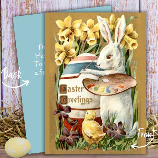 Vintage Bunny Painting Egg Custom Easter Greetings Holiday Card