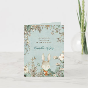 Vintage Bunny photo Florals Green Boy Birth Announcement