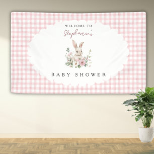 Vintage Bunny Pink Bow Gingham Baby Shower Welcome Banner