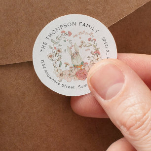 Vintage Bunny Pink Floral Return Name Address Classic Round Sticker