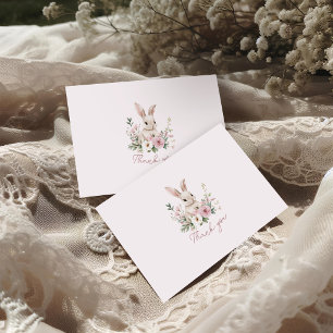 Vintage Bunny Pink Gingham Girl Baby Shower Thank You Card
