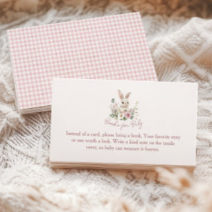 Vintage Bunny Pink Girl Baby Shower Books for Baby Enclosure Card