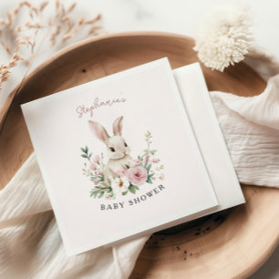 Vintage Bunny Pink Girl Baby Shower Napkin