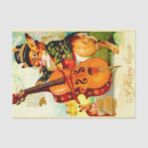 Vintage Bunny Playing with Violin Easter Greeting Tissue Paper