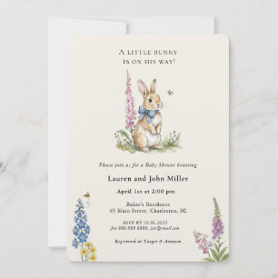 Vintage Bunny Rabbit Blue Baby Boy Shower  Invitation