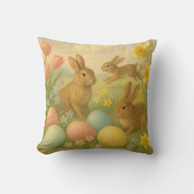 Vintage Bunny/Rabbit Easter Egg/Spring   Cushion (Front)