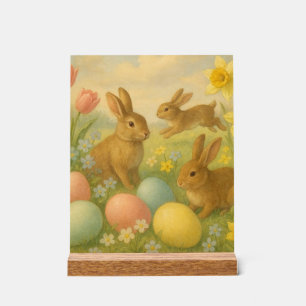 Vintage Bunny/Rabbit Easter Egg/Spring Fleece Acrylic Sign