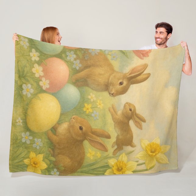 Vintage Bunny/Rabbit Easter Egg/Spring  Fleece  Blanket (In Situ)