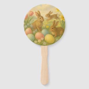 Vintage Bunny/Rabbit Easter Egg/Spring Fleece Hand Fan
