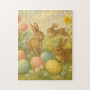 Vintage Bunny/Rabbit Easter Egg/Spring  Fleece  Jigsaw Puzzle