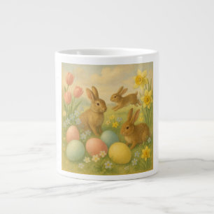 Vintage Bunny/Rabbit Easter Egg/Spring Fleece Large Coffee Mug