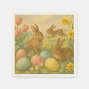 Vintage Bunny/Rabbit Easter Egg/Spring  Fleece  Napkin
