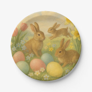 Vintage Bunny/Rabbit Easter Egg/Spring  Fleece  Paper Plate
