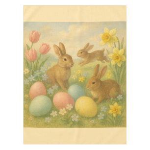 Vintage Bunny/Rabbit Easter Egg/Spring Fleece Tablecloth