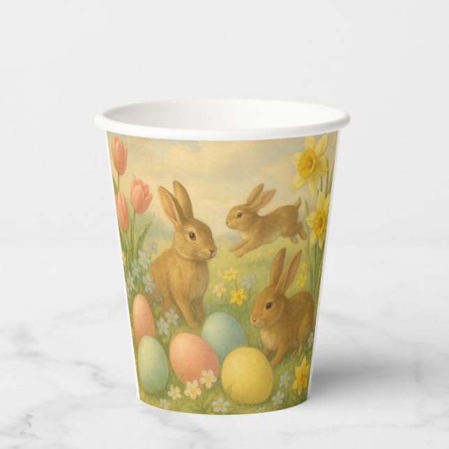 Vintage Bunny/Rabbit Easter Egg/Spring   Paper Cups (Front)