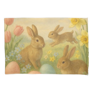 Vintage Bunny/Rabbit Easter Egg/Spring Pillowcase
