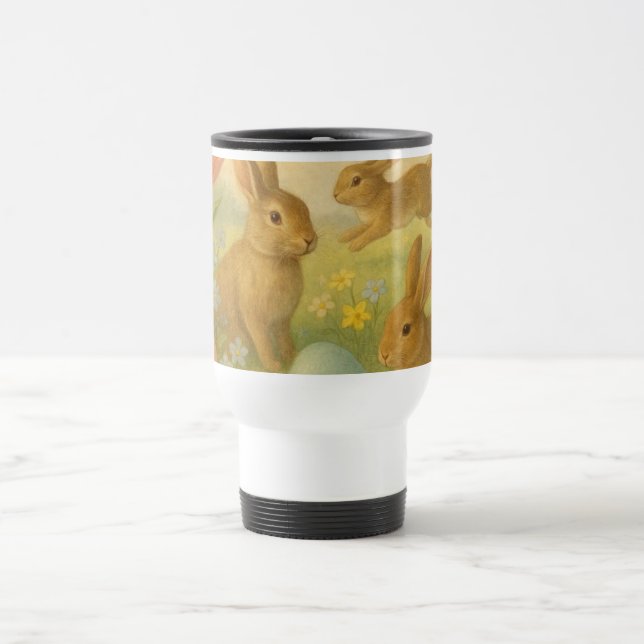 Vintage Bunny/Rabbit Easter Egg/Spring   Travel Mug (Center)