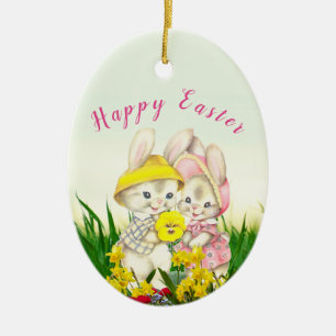 Vintage  Bunny Rabbit Easter Tree Ceramic Tree Decoration