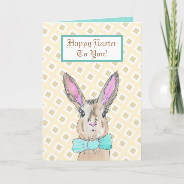 Vintage Bunny Rabbit Happy Easter Card (Front)