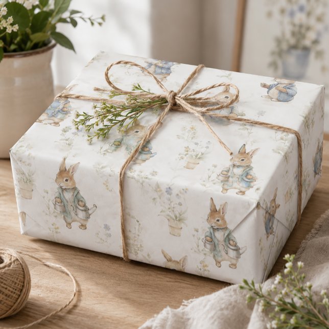 Vintage Bunny Rabbit Wrapping Paper Sheet (Cute Bunny Wrapping Paper)