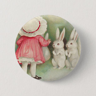Vintage Bunny Rabbits Easter Greeting 6 Cm Round Badge