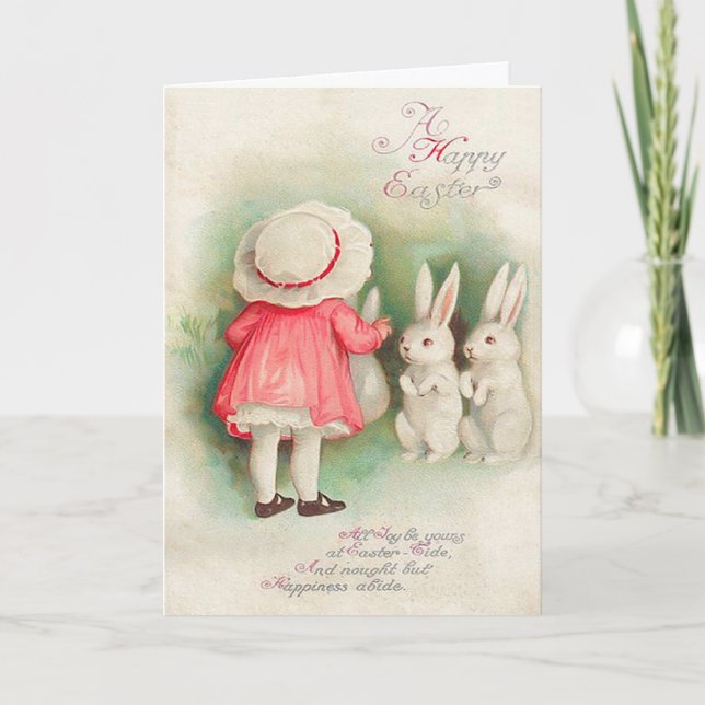 Vintage Bunny Rabbits Easter Greeting Holiday Card (Front)