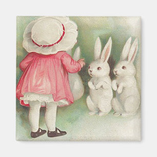 Vintage Bunny Rabbits Easter Greeting Magnet