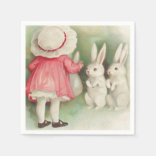 Vintage Bunny Rabbits Easter Greeting Napkin