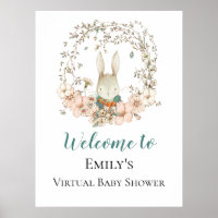 Vintage Bunny Script Welcome Virtual Baby Shower