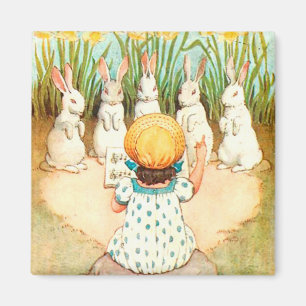 Vintage Bunny Singing with Child Easter Greeting Magnet