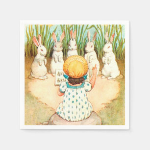 Vintage Bunny Singing with Child Easter Greeting Napkin