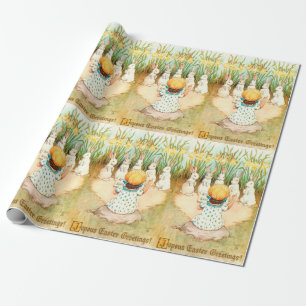 Vintage Bunny Singing with Child Easter Greeting Wrapping Paper