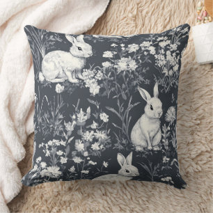 Vintage Bunny Spring Black Toile Pattern Cushion