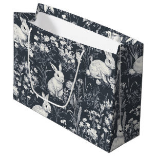 Vintage Bunny Spring Black Toile Pattern Large Gift Bag