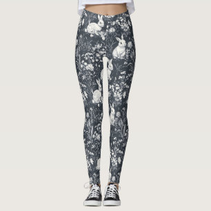 Vintage Bunny Spring Black Toile Pattern Leggings