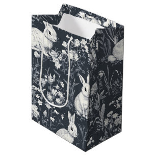 Vintage Bunny Spring Black Toile Pattern Medium Gift Bag