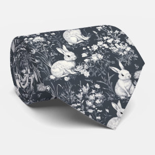 Vintage Bunny Spring Black Toile Pattern Tie