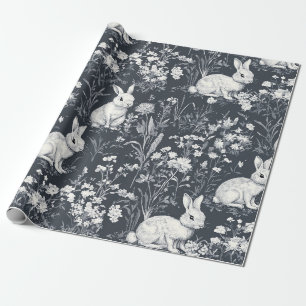 Vintage Bunny Spring Black Toile Pattern Wrapping Paper
