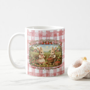 Vintage Bunny Strawberry Field Cottagecore Illustr Coffee Mug
