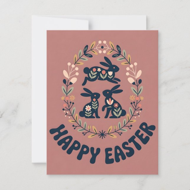 Vintage Bunny Trio Floral Easter Spring Card (Front)