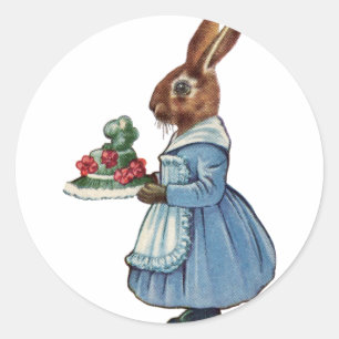 Vintage Bunny with Cake Classic Round Sticker