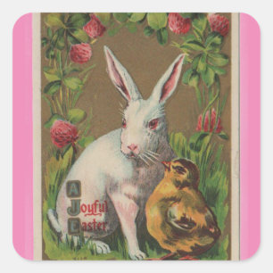 Vintage Bunny With Chick Easter Sticker