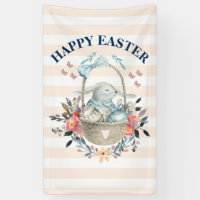 Vintage Bunny with Pretty Florals Happy Easter