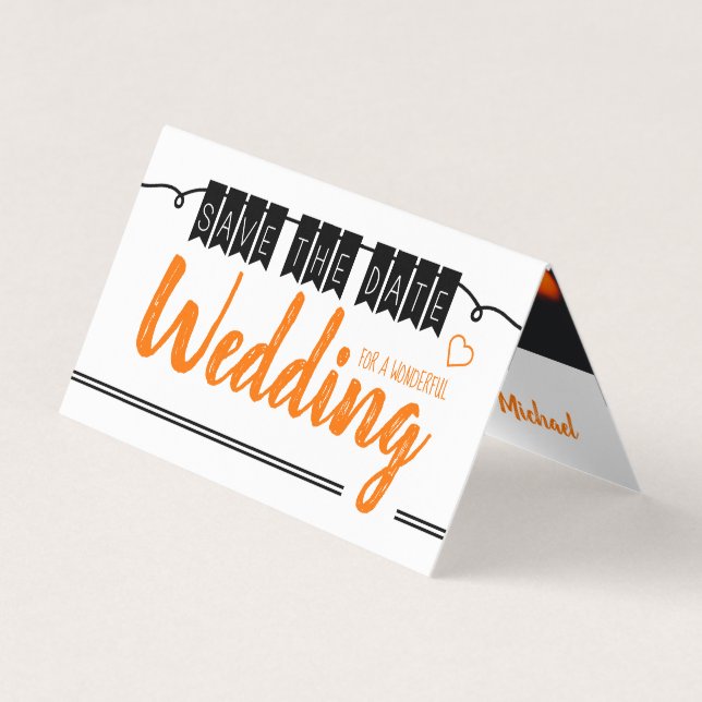 Vintage Bunting, Photo Save The Date Card (Front)